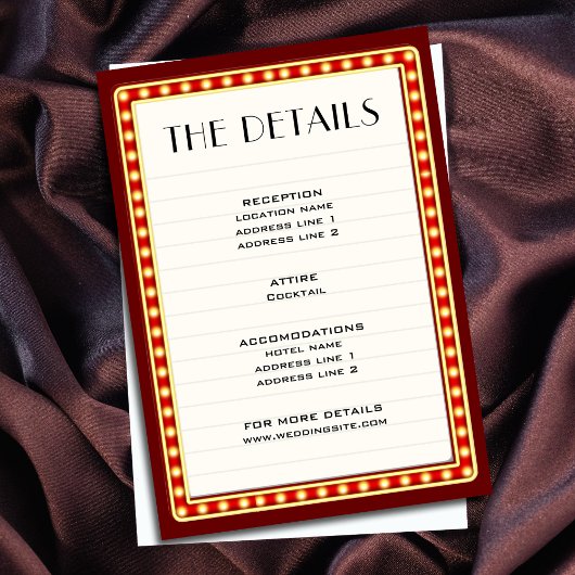 Retro Movie Theater Marquee Sign Wedding Details Begleitkarte