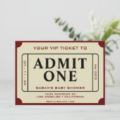 Retro Movie Ticket Einlass einer Kinderdusche Einladung (Stehend Vorderseite)