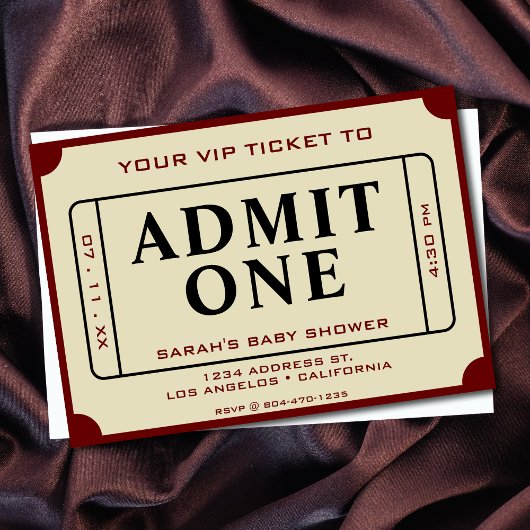 Retro Movie Ticket Einlass einer Kinderdusche Einladung