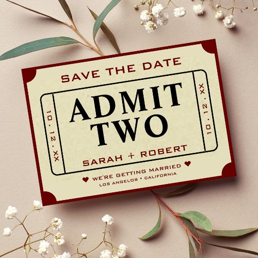 Retro Movie Ticket Stub Admit Two Wedding Save The Date