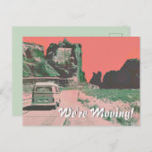 Retro Moving Announcement Wüstenlandschaft Pop Art Postkarte (Vorne/Hinten)