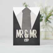 Retro Mr & Mr. Anzug & Krawatte Wedding RSVP Karte (Stehend Vorderseite)