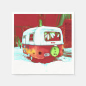 Retro Mr. und Mrs. Christmas Red Green Camper Serviette (Vorderseite)