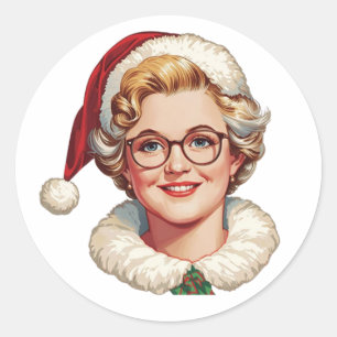 Retro-Mrs.-Claus-Weihnachtssticker Runder Aufkleber