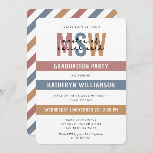 Retro MSW Master of Social Work Abschluss Einladung (Vorne/Hinten)