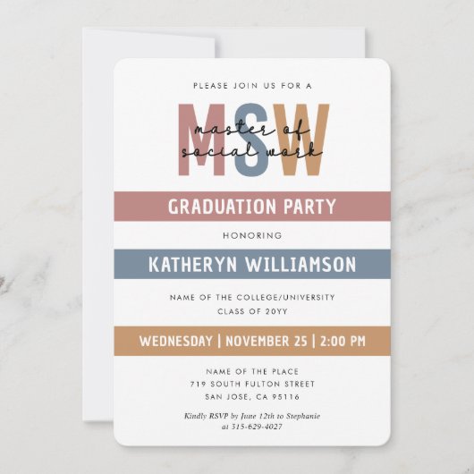 Retro MSW Master of Social Work Abschluss Einladung (Vorderseite)