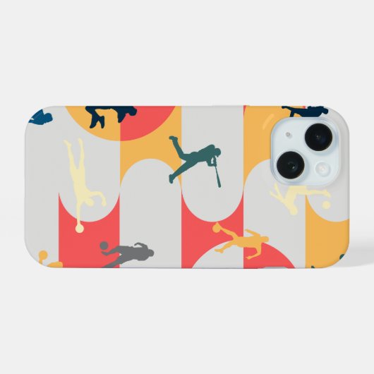 Retro Multi-Sport Silhouette Geometric Pattern iPhone 15 Hülle (Rückseite (Horizontal))