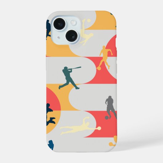 Retro Multi-Sport Silhouette Geometric Pattern iPhone 15 Hülle (Rückseite)