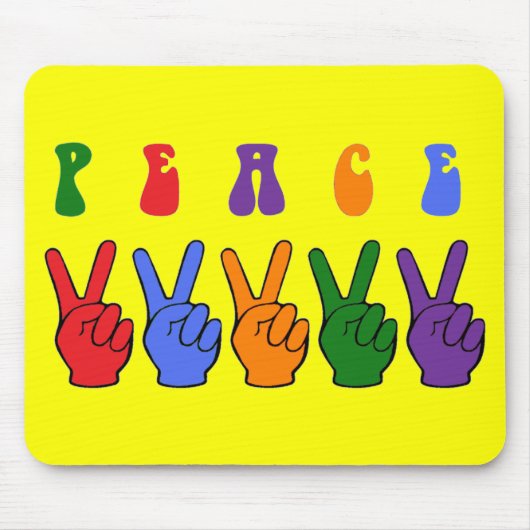 Retro Multicolor Peace Hand Mousepad (Vorne)