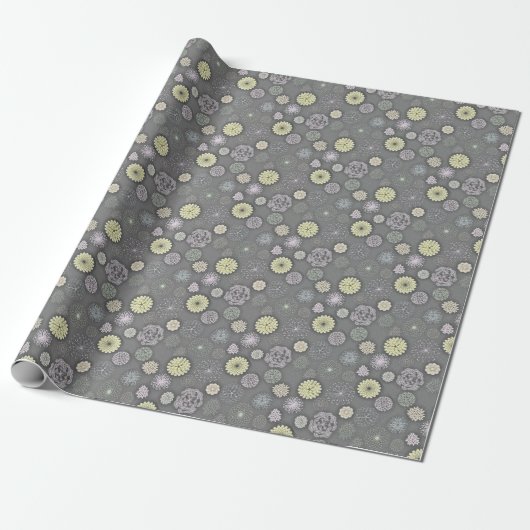 Retro Mums and Daisies on Gray Geschenkpapier (Ungerollt)