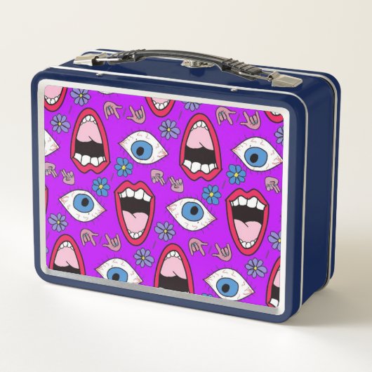 Retro Mund und Augen Metall Lunch Box (Rückseite)
