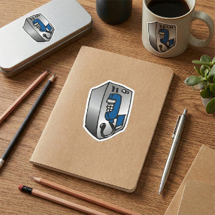 Retro-Münzfernsprecher Blaue und silberne öffentli Quadratischer Aufkleber