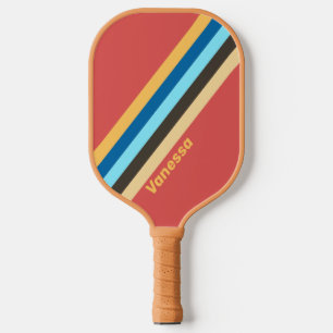Retro Murmel Streifen mit Namen Pickleball Schläger