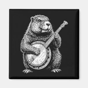 Retro-Murmeltier Niedlich Murmeltier spielt Banjo Magnet
