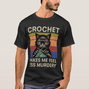 Retro mürrische gehäkelt Katze Häkeln lässt mich L T-Shirt