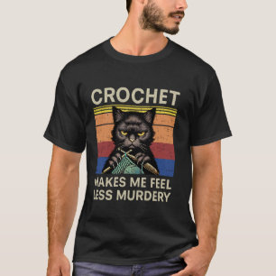 Retro mürrische gehäkelt Katze Häkeln lässt mich L T-Shirt