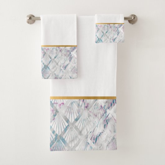 RETRO MUSCHEL AQUA SPLASH WHITE BADEZIMMER TOWEL S BADHANDTUCH SET (Insitu)