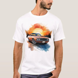 Retro Muscle Car with Sunset - Automobil Wall Art T-Shirt