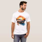 Retro Muscle Car with Sunset - Automobil Wall Art T-Shirt (Vorne ganz)