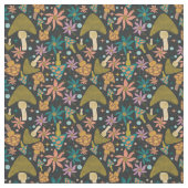 Retro Mushroom Floral Black Pattern Stoff (Nahaufnahme)