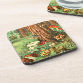 Retro Mushroom Forest Woodland Untersetzer Set (Linke Seite)