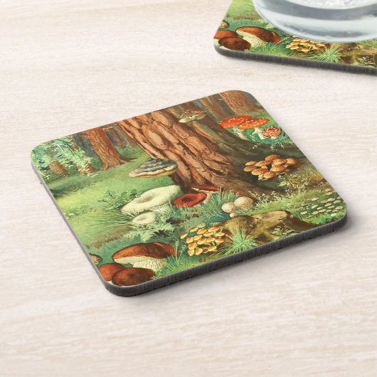 Retro Mushroom Forest Woodland Untersetzer Set (Linke Seite)