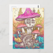 Retro Mushroom Village Illustration Art Postkarte (Vorne/Hinten)