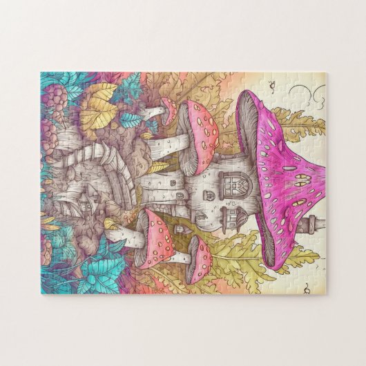 Retro Mushroom Village Illustration Art Puzzle (Horizontal)