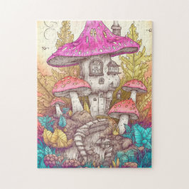Retro Mushroom Village Illustration Art Puzzle