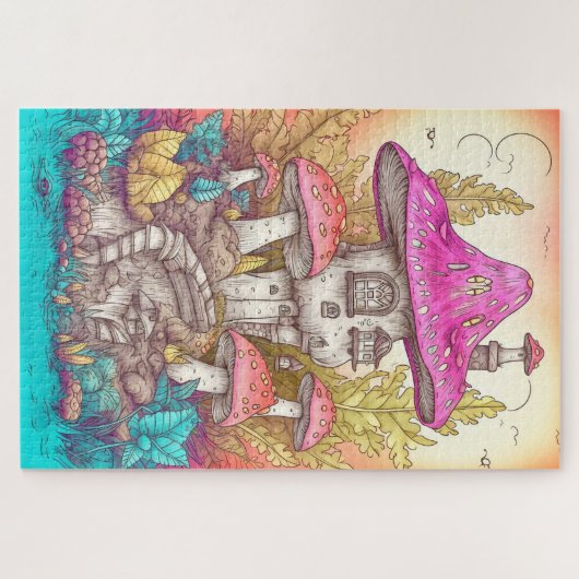 Retro Mushroom Village Illustration Art Puzzle (Horizontal)