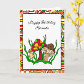 Retro Mushrooms Personalisiert Happy Birthday Karte (Gelbe Blume)