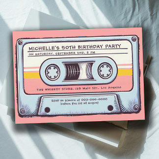 Retro Music 80 Cassette Tape Mix Fun 50. Geburtsta Einladung