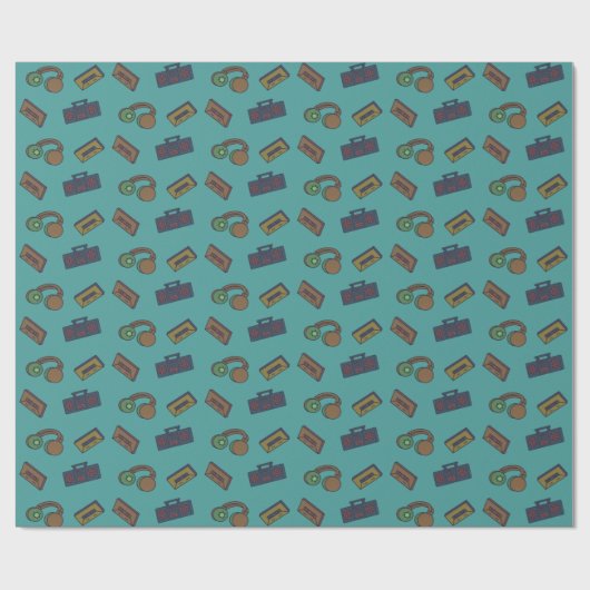 Retro Music Audio Collage Aquamarin Geschenkpapier (Flach)