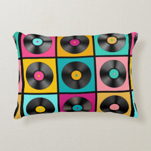 Retro Music Background mit Vinyl Platten - vintag Dekokissen