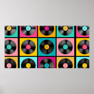 Retro Music Background mit Vinyl Platten - vintag Poster