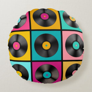 Retro Music Background mit Vinyl Platten - vintag Rundes Kissen