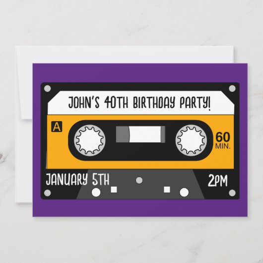 RETRO MUSIC CASSETTE GEBURTSTAG CUSTOM Einladungen (Vorderseite)