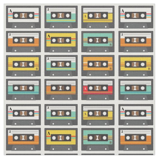 Retro Music Cassette Mix Tape Muster Stoff (Nahaufnahme)