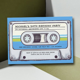 Retro Music Cassette Mixtape Men 50. Geburtstag Einladung