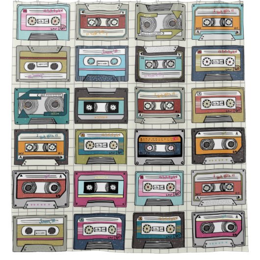 Retro Music Cassette: Nostalgisches Symbol Duschvorhang (Vorderseite)