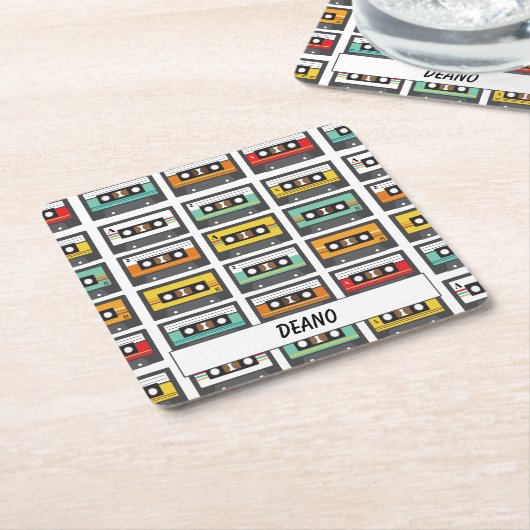 Retro Music Cassette Tape DJ und Musiker Rechteckiger Pappuntersetzer (angewinkelt)