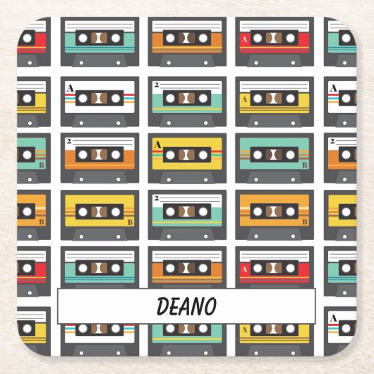 Retro Music Cassette Tape DJ und Musiker Rechteckiger Pappuntersetzer (Vorderseite)