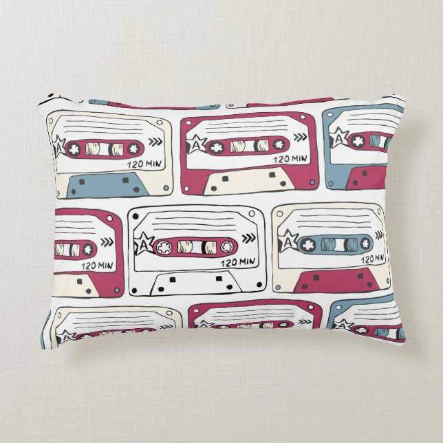 Retro Music Cassettes: Rock Background Pattern Dekokissen (Vorderseite)