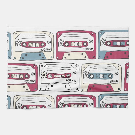 Retro Music Cassettes: Rock Background Pattern Geschirrtuch (Horizontal)
