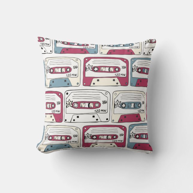 Retro Music Cassettes: Rock Background Pattern Kissen (Vorderseite)