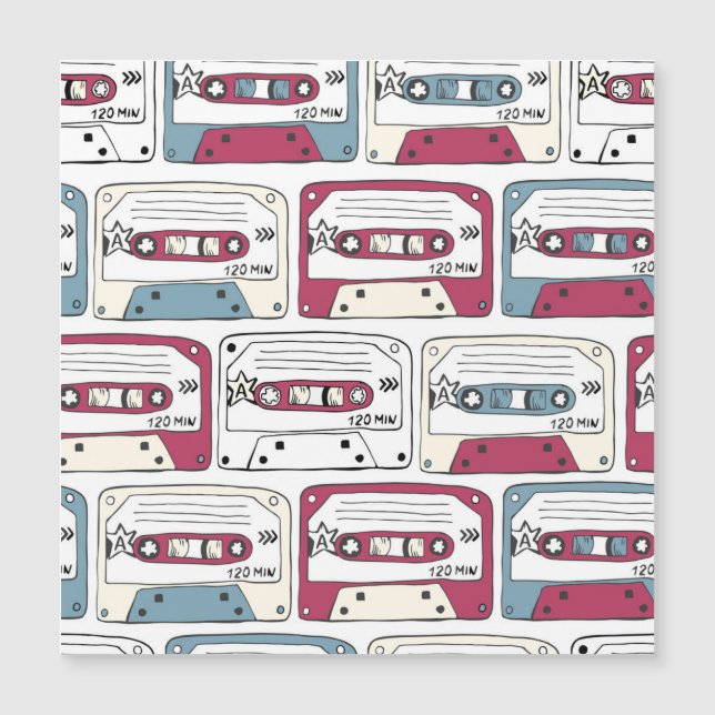 Retro Music Cassettes: Rock Background Pattern Magnetkarte (Vorderseite)