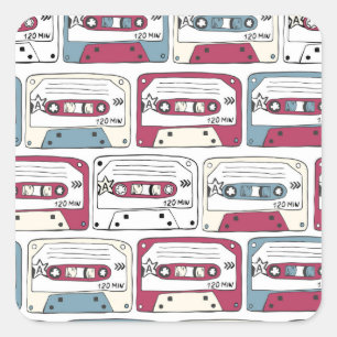 Retro Music Cassettes: Rock Background Pattern Quadratischer Aufkleber