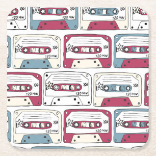 Retro Music Cassettes: Rock Background Pattern Rechteckiger Pappuntersetzer