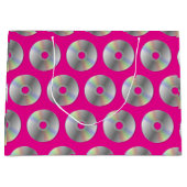 Retro Music CDs Muster Hot Pink Große Geschenktasc Geschenktüte (Vorderseite)