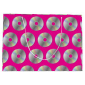Retro Music CDs Muster Hot Pink Große Geschenktasc Geschenktüte (Rückseite)